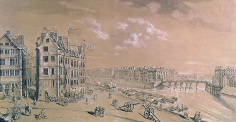 Die Île Saint-Louis und die Kornlager von der Place de Grève, ca. 1757
